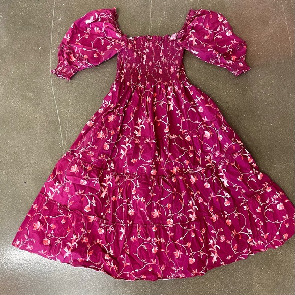 Hill House Home Midi Nesli Tiered Nap Dress in Burgundy Botanical Floral XS - Picture 2 of 12